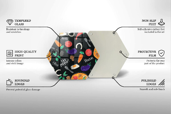 Kuchynská doska veľká zo skla Jedlo ilustrácie