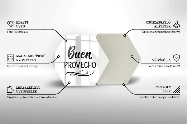 Kuchynská doska veľká zo skla Nápis Buen provecho