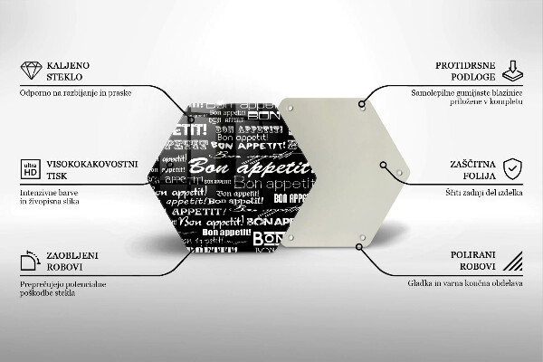 Kuchynská doska veľká zo skla Kuchynské titulky Bon Appetit