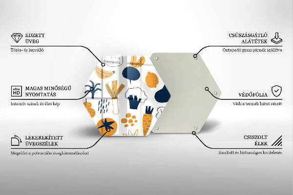 Kuchynská doska veľká zo skla Jedlo ilustrácie