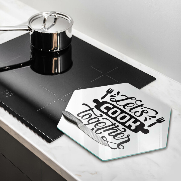 Kuchynská doska veľká zo skla Let's cook together