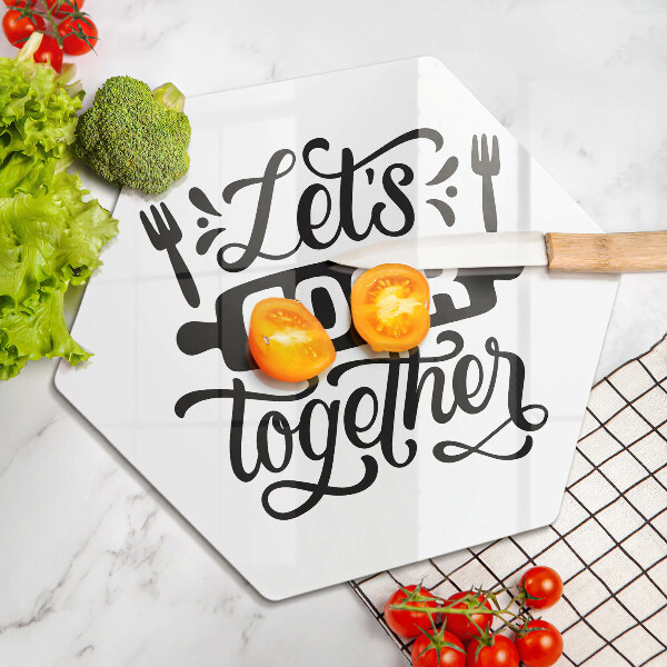Kuchynská doska veľká zo skla Let's cook together