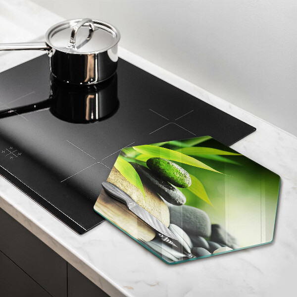 Kuchynská doska veľká zo skla Zen bambusové kamene