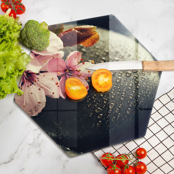 Kuchynská doska veľká zo skla Kvety zenové kamene