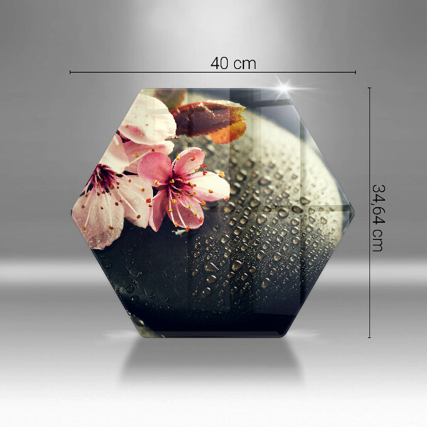 Kuchynská doska veľká zo skla Kvety zenové kamene