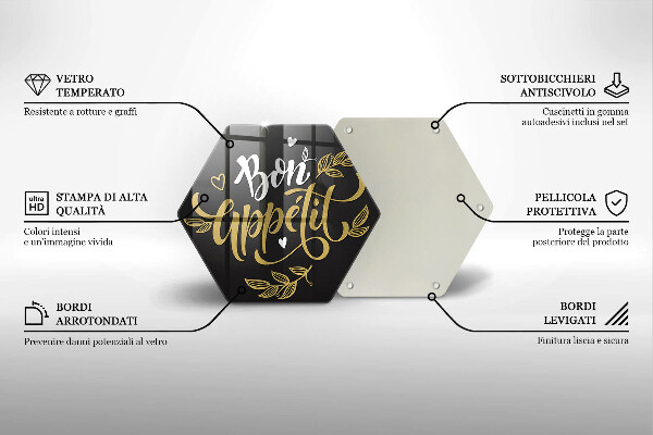 Kuchynská doska veľká zo skla Nápis Bon Appetit