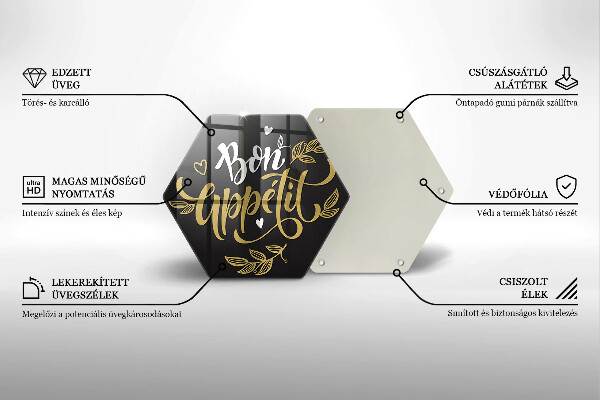 Kuchynská doska veľká zo skla Nápis Bon Appetit