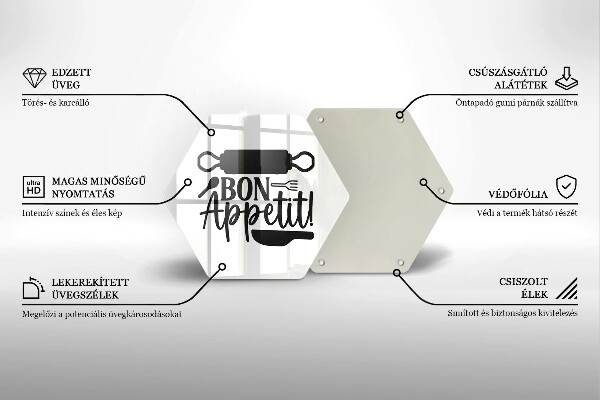 Kuchynská doska veľká zo skla Nápis Bon Appetit