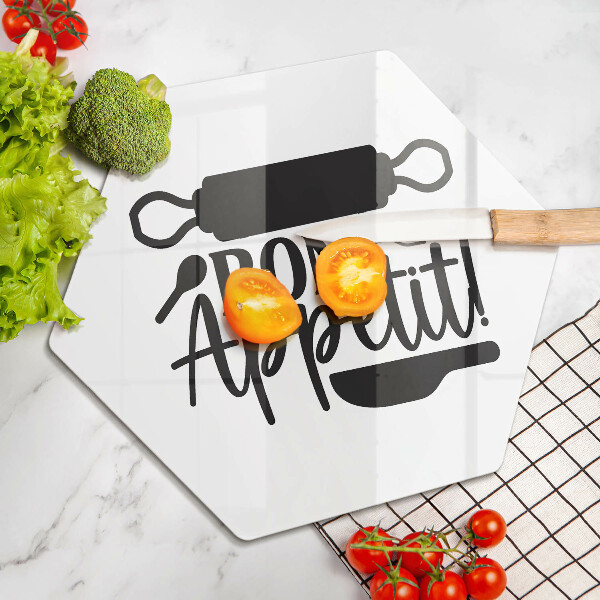 Kuchynská doska veľká zo skla Nápis Bon Appetit