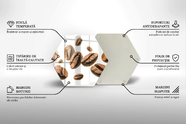 Kuchynská doska veľká zo skla Kávové zrná