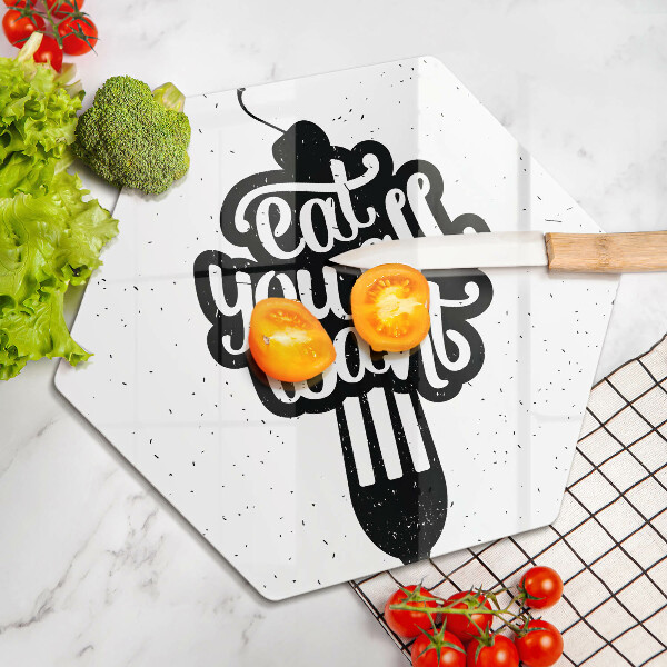 Kuchynská doska veľká zo skla Nápis Eat all you want