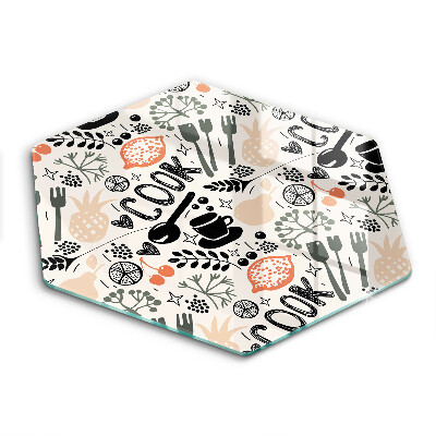 Kuchynská doska veľká zo skla Kreslený kuchynský motív