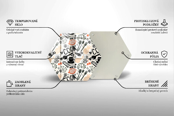Kuchynská doska veľká zo skla Kreslený kuchynský motív