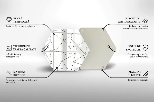 Kuchynská doska veľká zo skla Biele trojuholníky