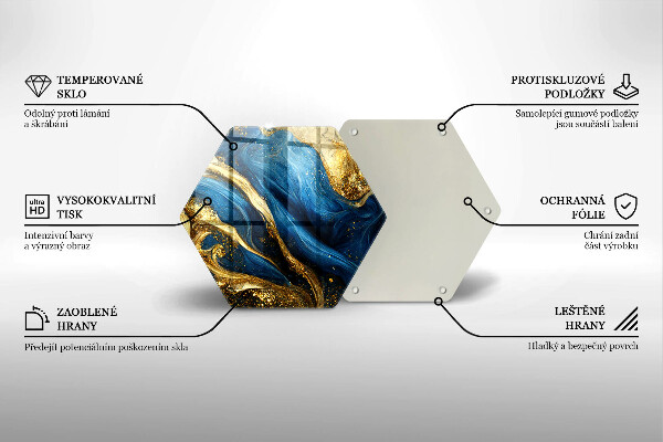 Kuchynská doska veľká zo skla Modrý a zlatý mramor