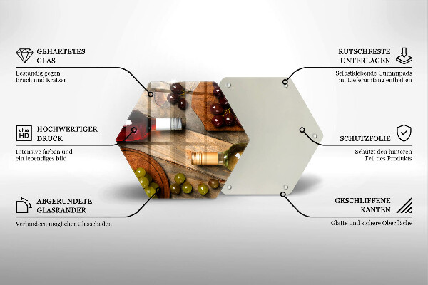 Kuchynská doska veľká zo skla Fľaše na víno a hrozno