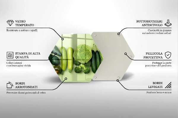 Kuchynská doska veľká zo skla Zelené ovocie a zelenina