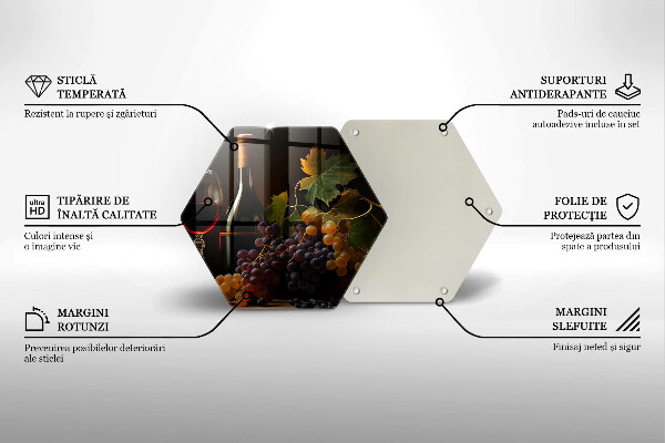 Kuchynská doska veľká zo skla Pohár vína a hrozna