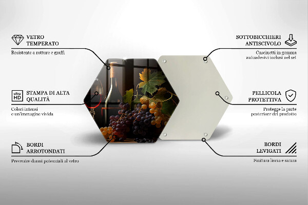 Kuchynská doska veľká zo skla Pohár vína a hrozna