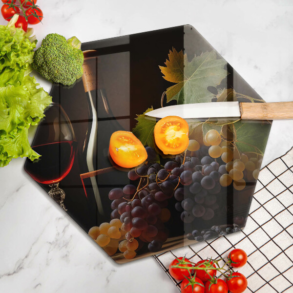 Kuchynská doska veľká zo skla Pohár vína a hrozna