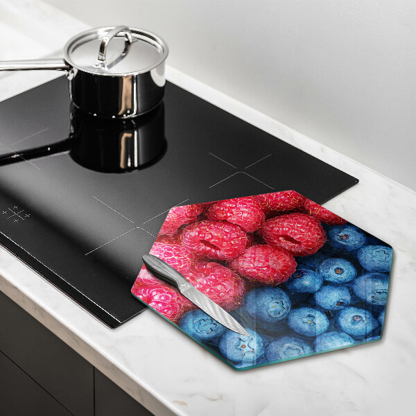 Kuchynská doska veľká zo skla Plody maliny a čučoriedky