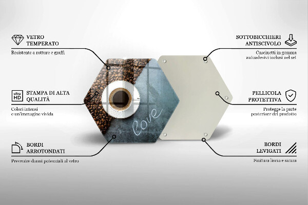 Kuchynská doska veľká zo skla Kávové zrná a šálka