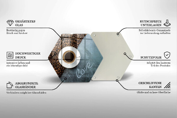 Kuchynská doska veľká zo skla Kávové zrná a šálka