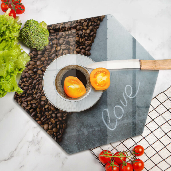 Kuchynská doska veľká zo skla Kávové zrná a šálka