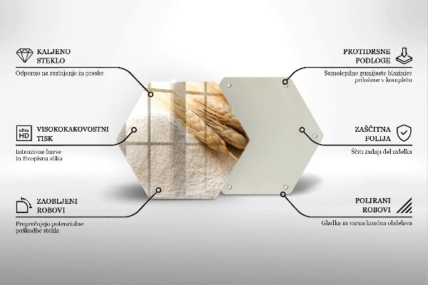 Kuchynská doska veľká zo skla Múka a obilné klasy