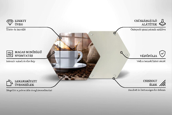 Kuchynská doska veľká zo skla Šálka a kávové zrná