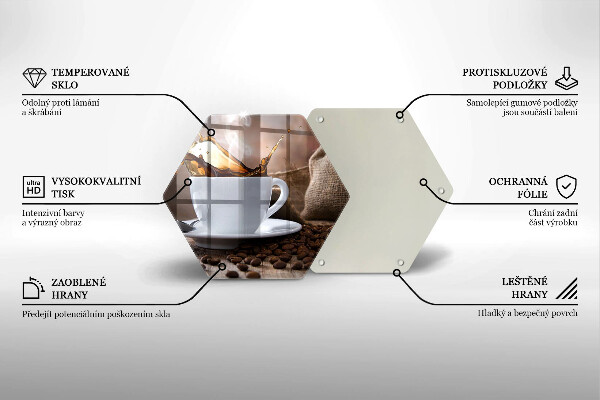 Kuchynská doska veľká zo skla Šálka a kávové zrná