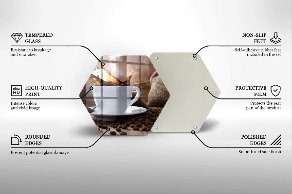 Kuchynská doska veľká zo skla Šálka a kávové zrná