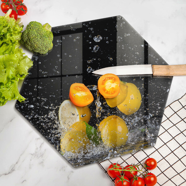 Kuchynská doska veľká zo skla Šťavnaté citrónové ovocie