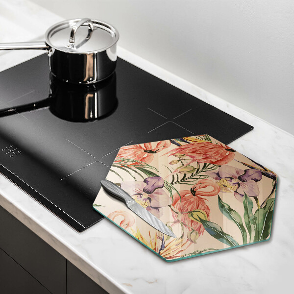 Kuchynská doska veľká zo skla Ilustrácie plameniakov