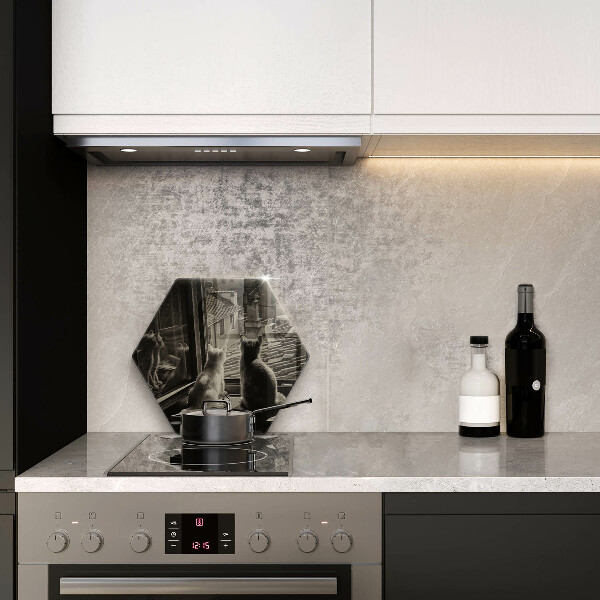 Kuchynská doska veľká zo skla Mesto mačky a okno