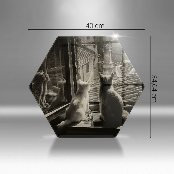 Kuchynská doska veľká zo skla Mesto mačky a okno