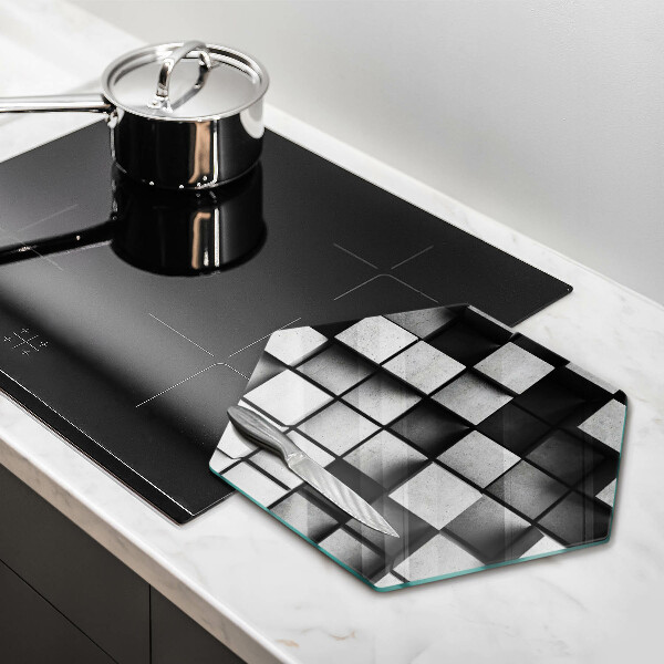 Kuchynská doska veľká zo skla Abstraktné 3D štvorce