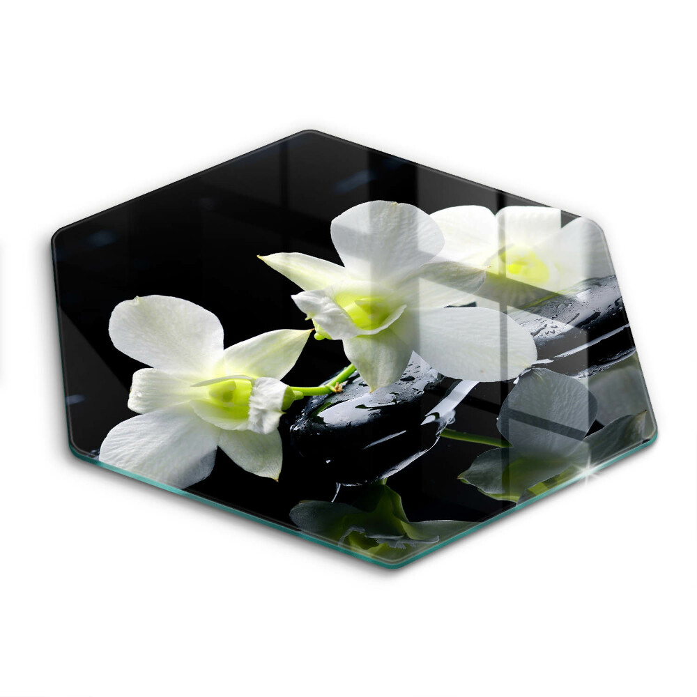 Kuchynská doska veľká zo skla Biele kvety v zenovej vode