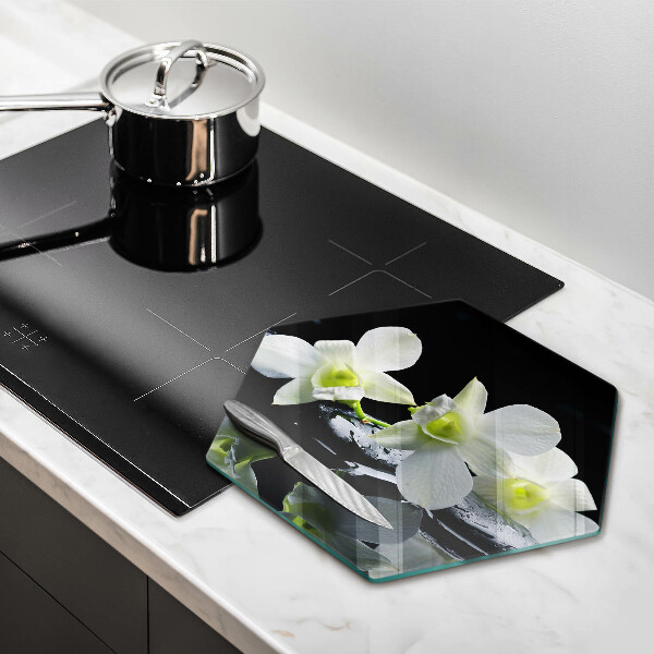 Kuchynská doska veľká zo skla Biele kvety v zenovej vode