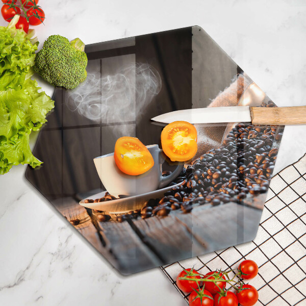 Kuchynská doska veľká zo skla Šálka kávy a srdce