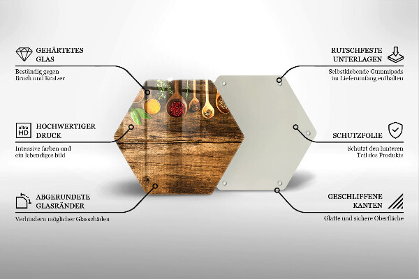 Kuchynská doska veľká zo skla Drevené lyžice korenia