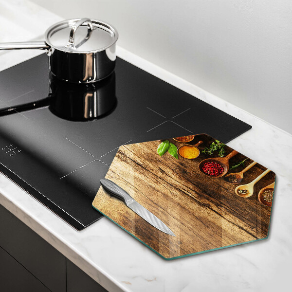 Kuchynská doska veľká zo skla Drevené lyžice korenia