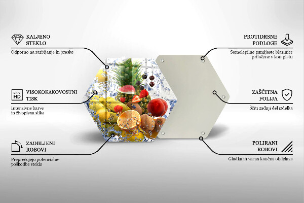 Kuchynská doska veľká zo skla Šťavnaté ovocie a voda