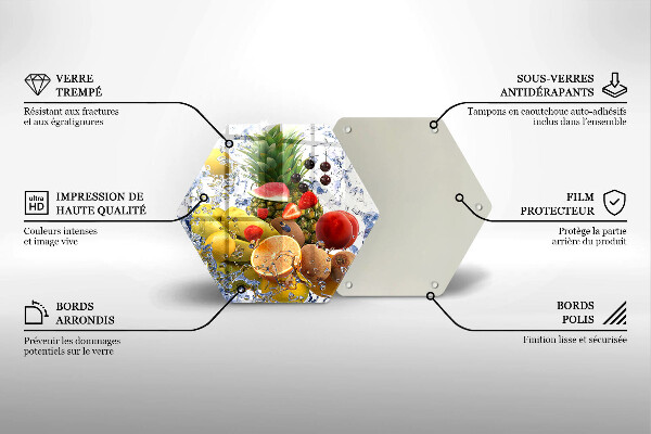 Kuchynská doska veľká zo skla Šťavnaté ovocie a voda