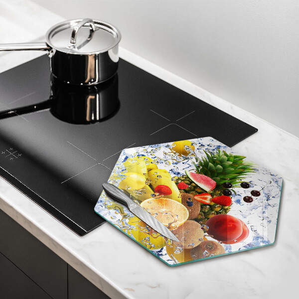 Kuchynská doska veľká zo skla Šťavnaté ovocie a voda