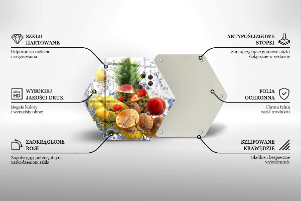 Kuchynská doska veľká zo skla Šťavnaté ovocie a voda