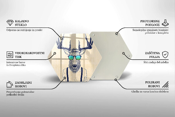 Kuchynská doska veľká zo skla Jeleň muž ilustrácie