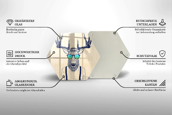 Kuchynská doska veľká zo skla Jeleň muž ilustrácie