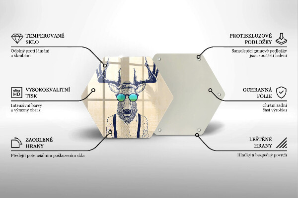 Kuchynská doska veľká zo skla Jeleň muž ilustrácie