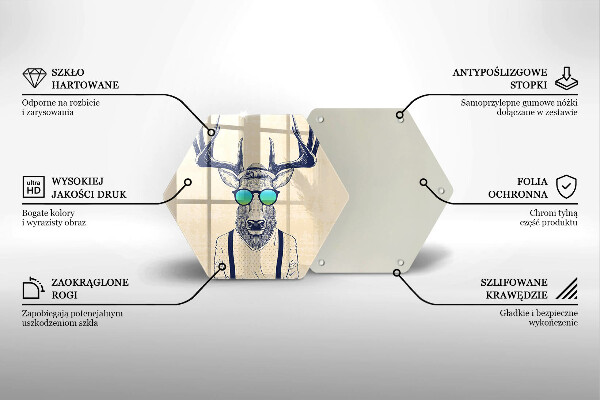 Kuchynská doska veľká zo skla Jeleň muž ilustrácie